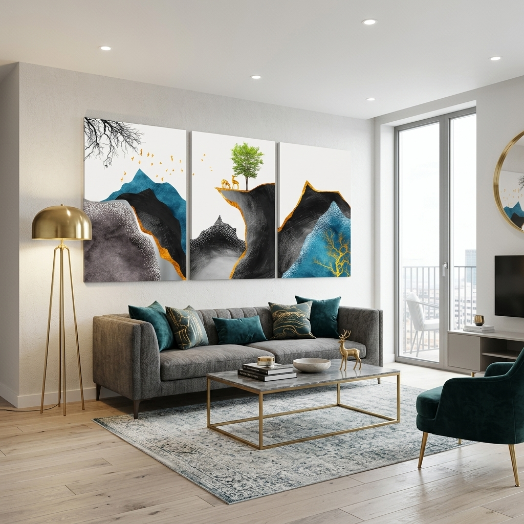 Modularer abstrakter Hirsch in den Bergen, mehrteiliger Kunstdruck auf Leinwand