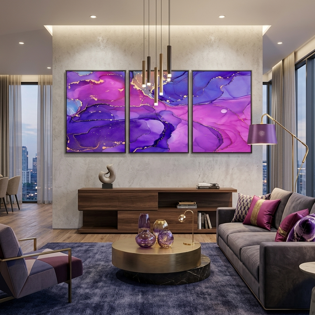 Modularer violett-rosa abstrakter mehrteiliger Leinwand-Kunstdruck
