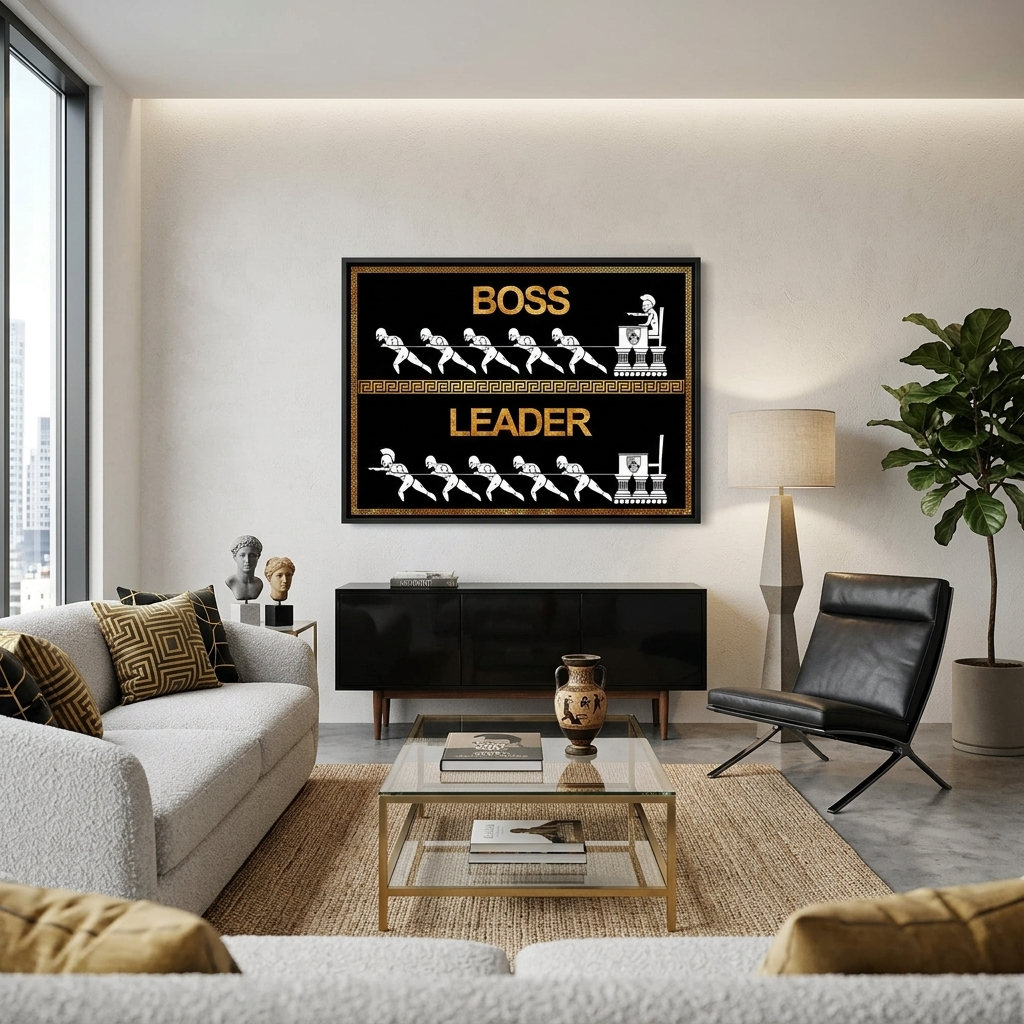 Boss Leader – Motivierender Kunstdruck auf Leinwand, Schwarz und Gold