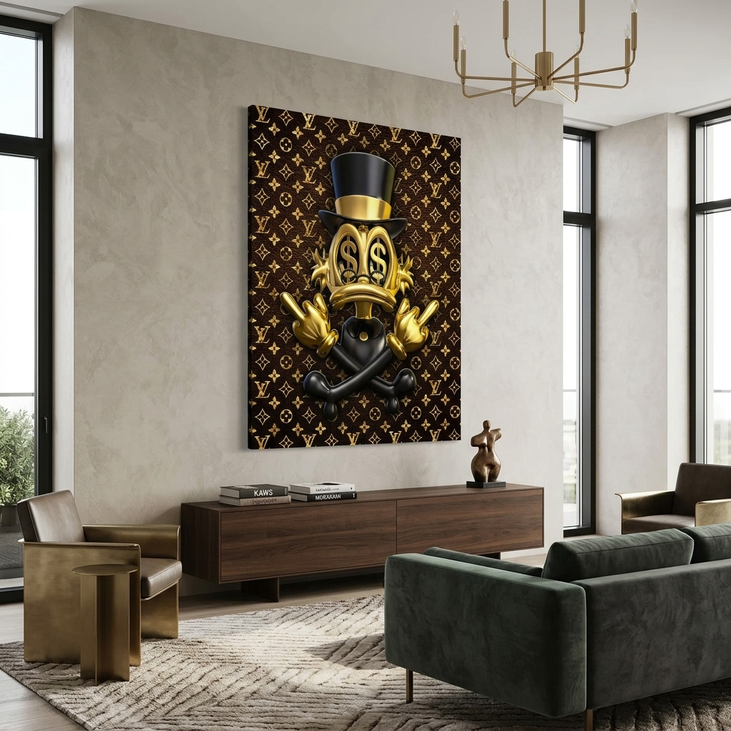 Scrooge ist golden im Hintergrund von Chanel Inspirational Canvas Wall Art Print