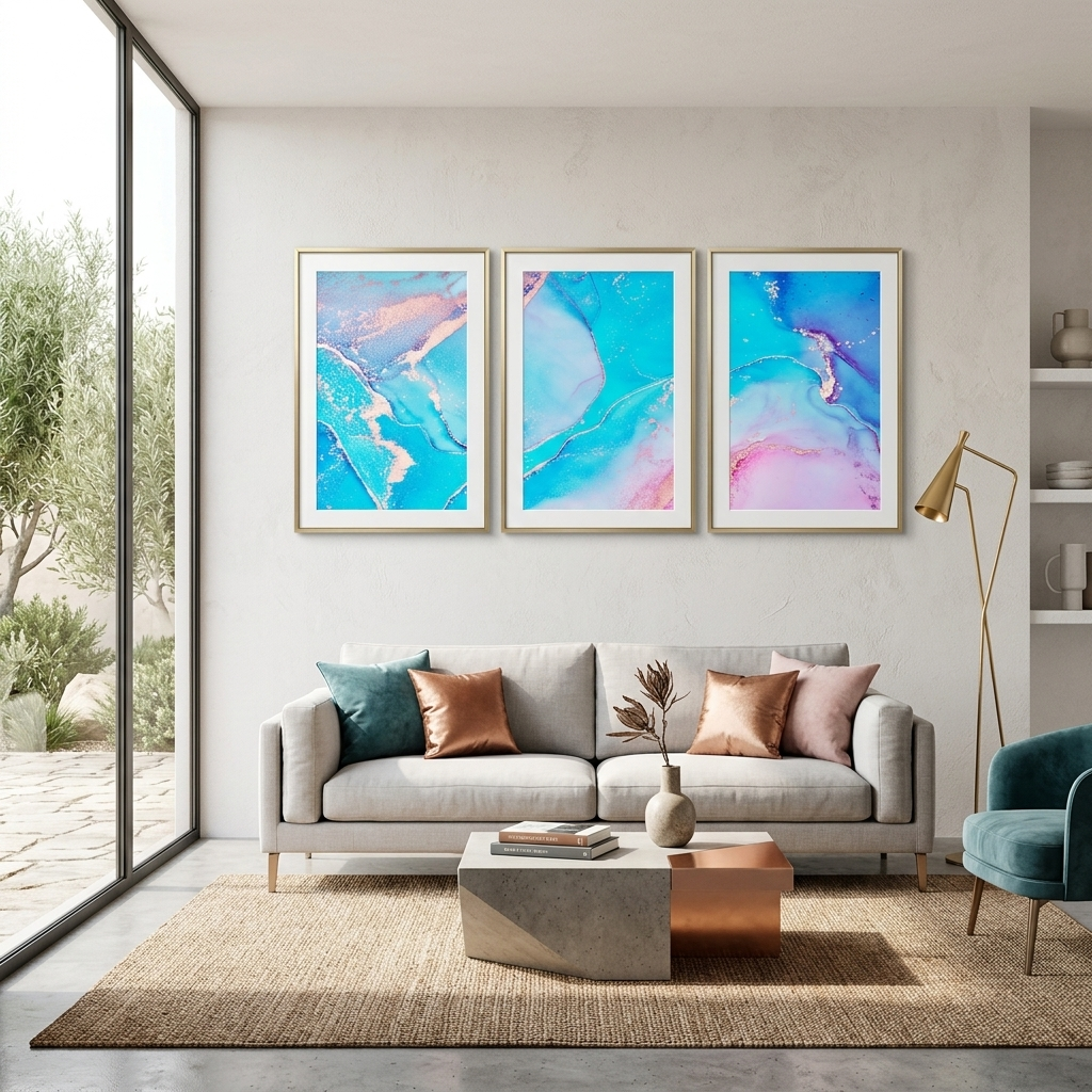 Modularer türkis-rosa abstrakter mehrteiliger Leinwand-Kunstdruck