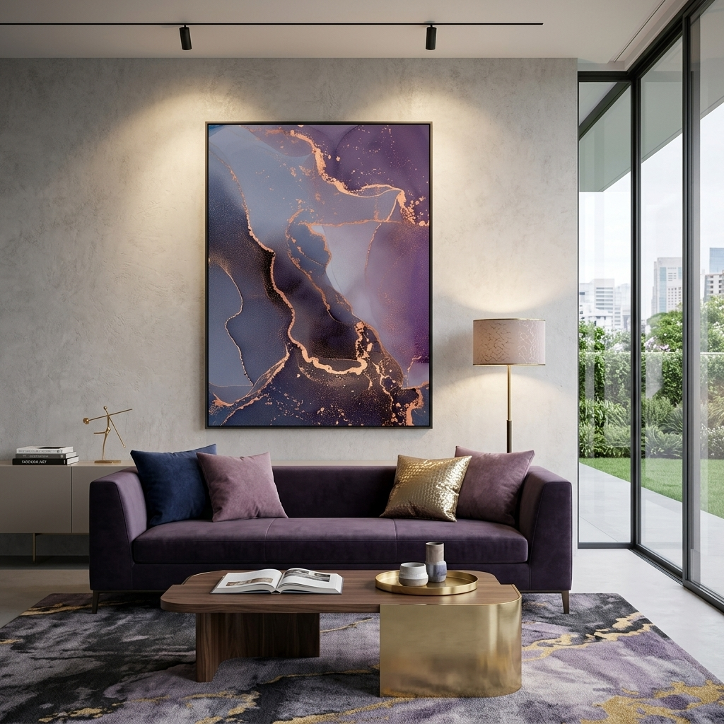 Lila und grau Abstraktion Leinwand Wand Kunstdruck