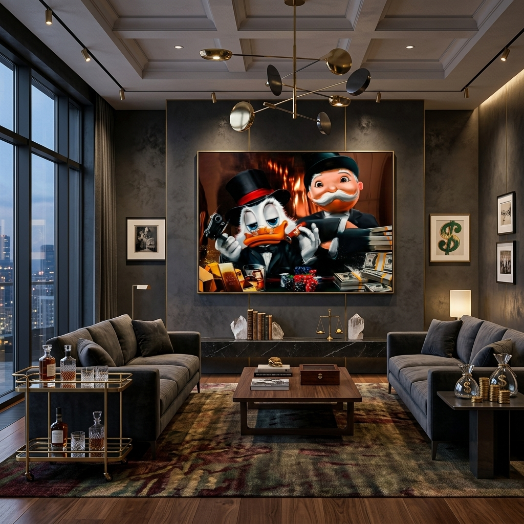 Scrooge, Monopoly, Geld Inspirierender Kunstdruck auf Leinwand
