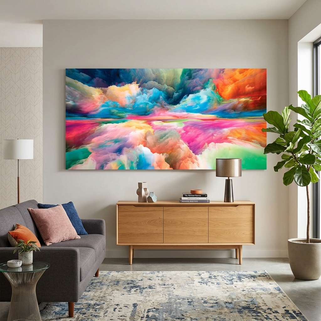 Regenbogen abstrakt in blau rot und grün Farben Abstraktion Leinwand Wand Kunstdruck
