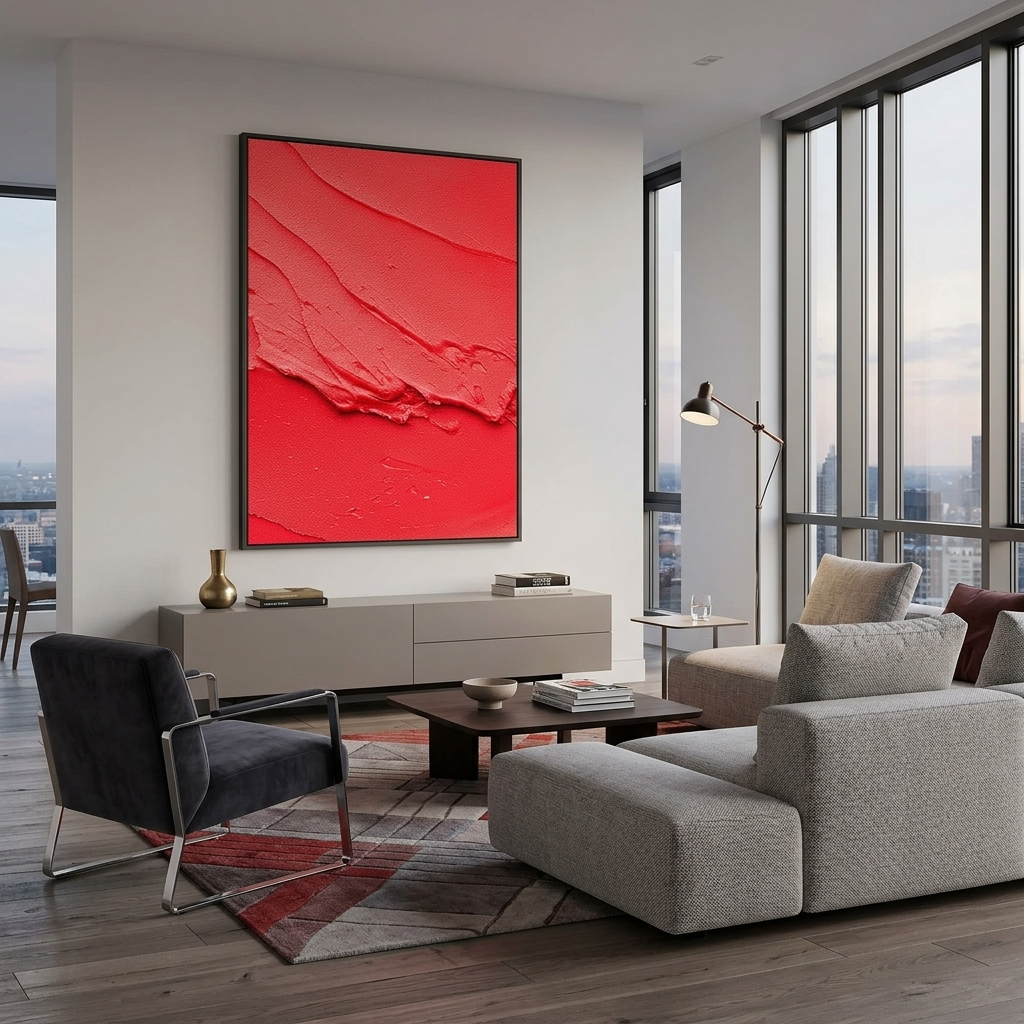 Kunstdruck auf Leinwand mit roter Farbe