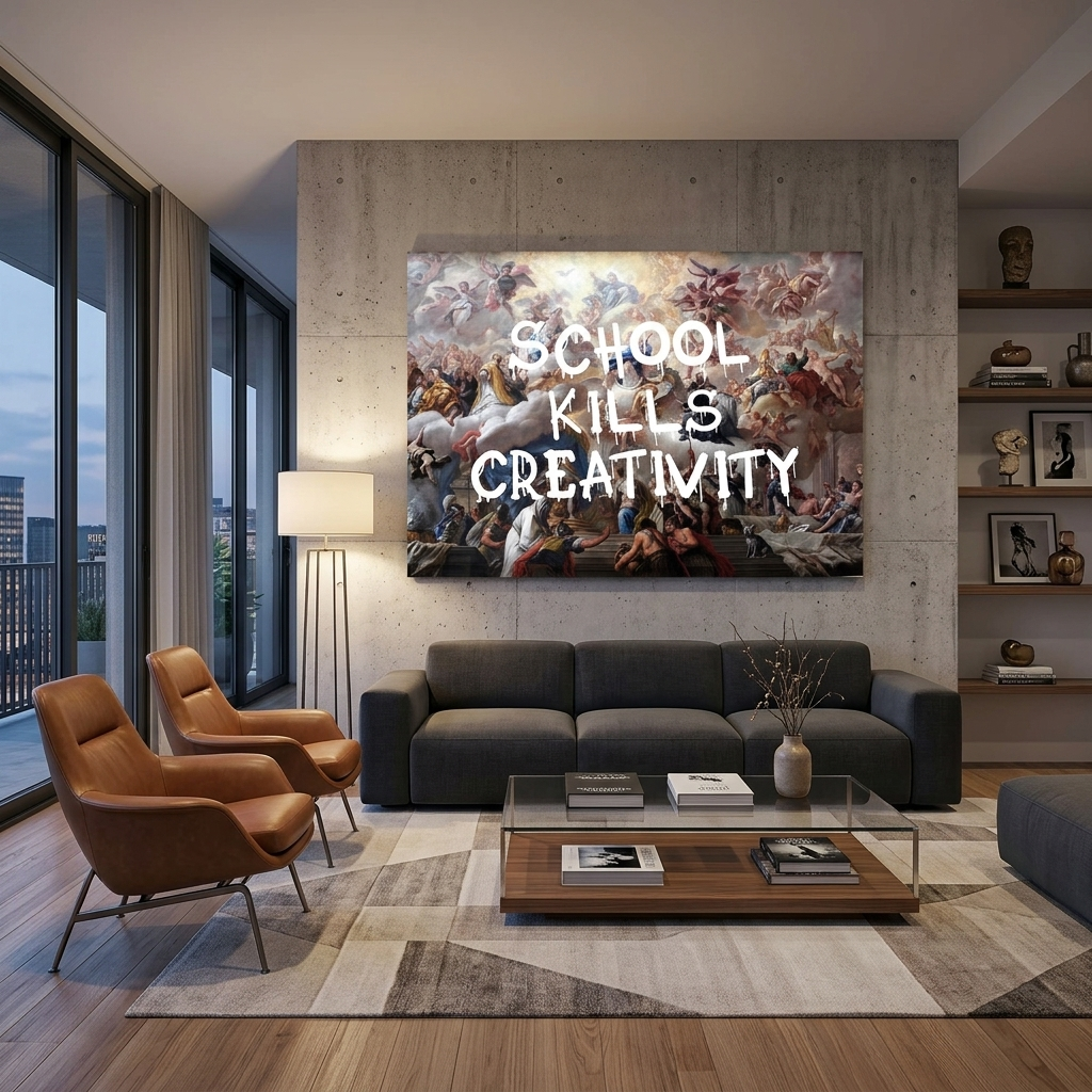 Leinwandbild „Schule tötet Kreativität“