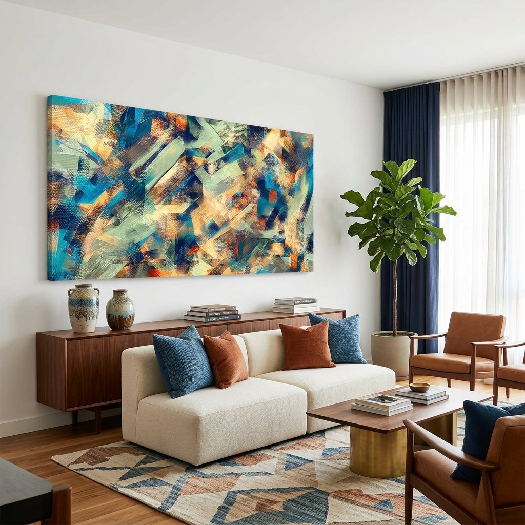 Kunstdruck auf Leinwand, Motiv: Abstriche in Gelb, Blau und Rot