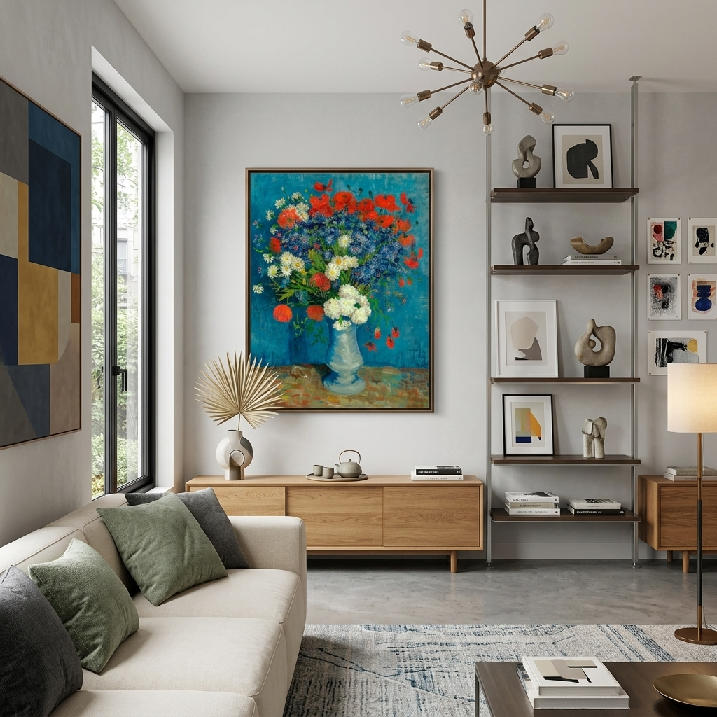 Reproduktions-Vase mit Mohnblumen und Kornblumen, Vincent Van Gogh, Reproduktion, Leinwandbild, Wandbild