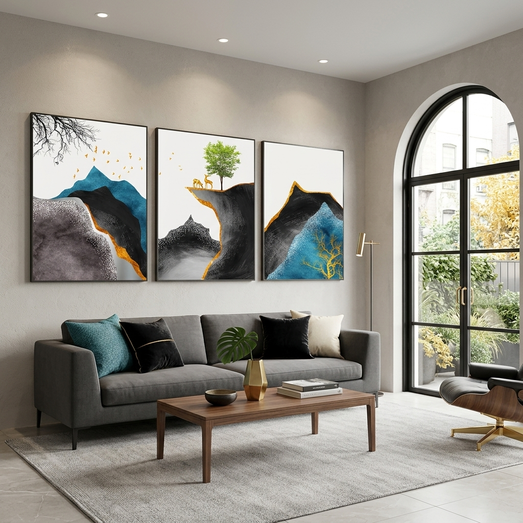 Modularer abstrakter Hirsch in den Bergen, mehrteiliger Kunstdruck auf Leinwand