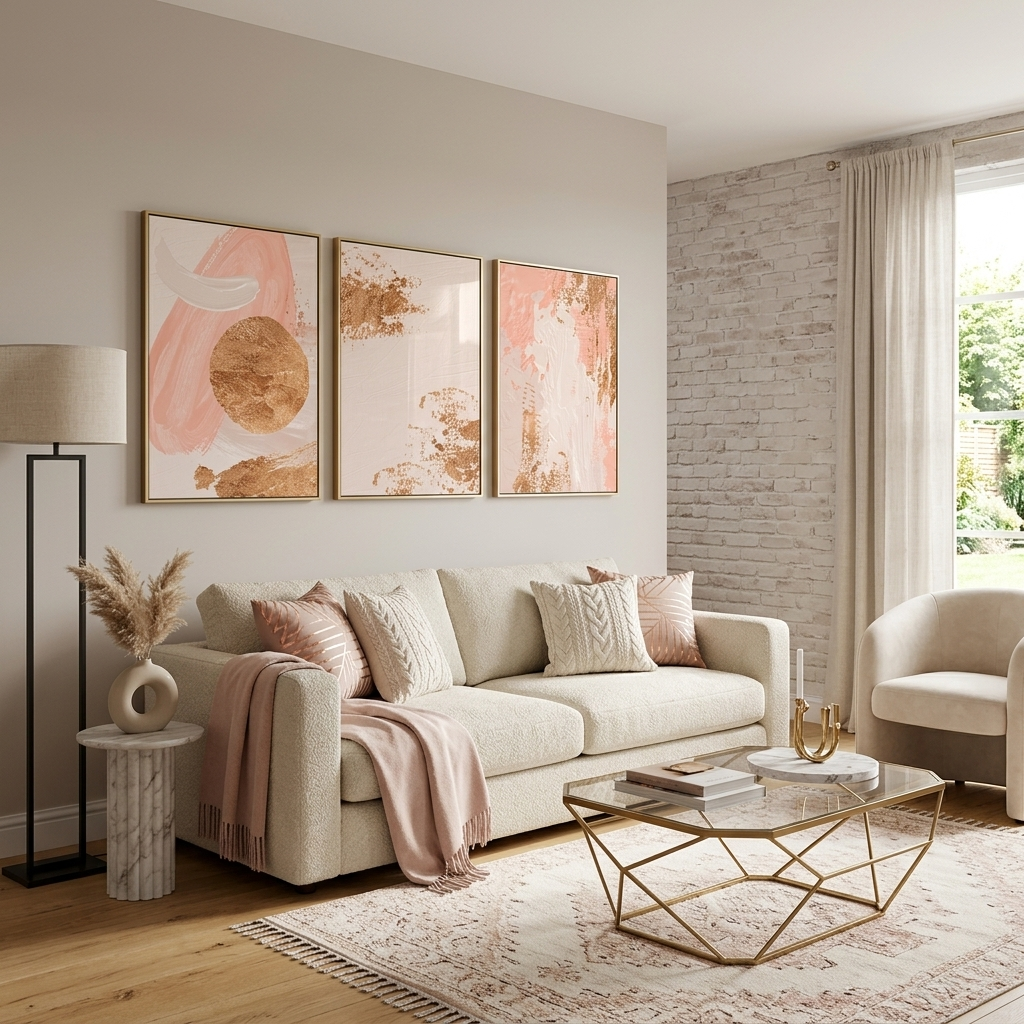 Modularer beige-rosa abstrakter mehrteiliger Leinwand-Kunstdruck