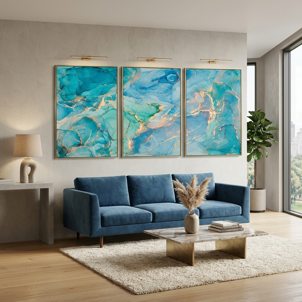Modularer türkis-goldener abstrakter mehrteiliger Leinwand-Kunstdruck