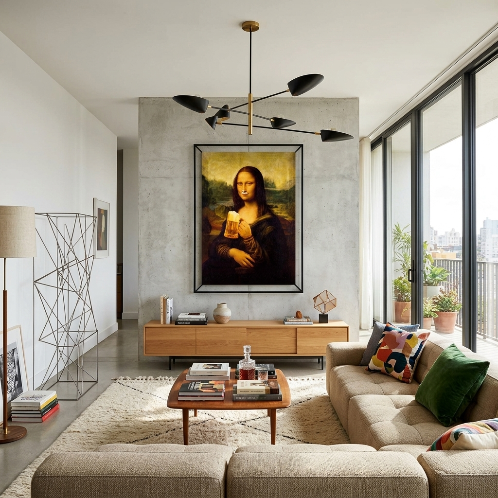 Mona Lisa with beer Canvas Wall Art Print