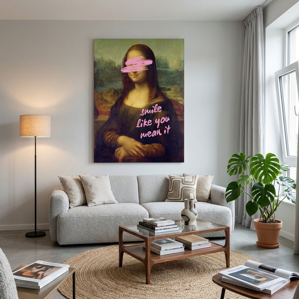 Kunstdruck auf Leinwand, Lächeln, als ob es dir ernst wäre