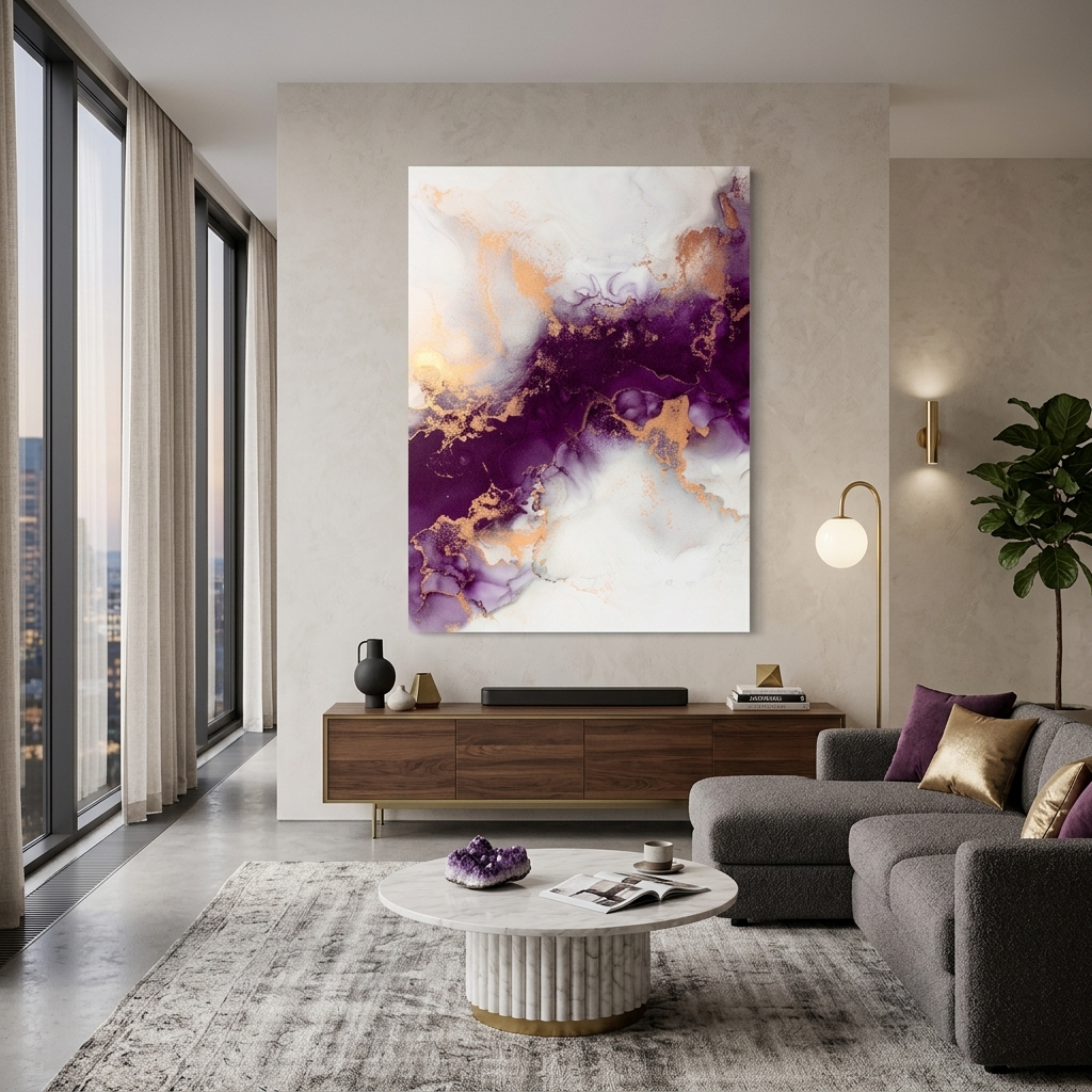 Lila und grau Abstraktion Leinwand Wand Kunstdruck