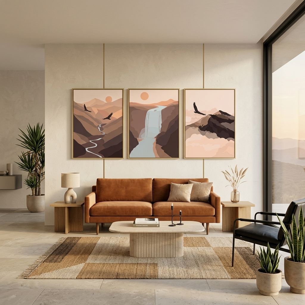 Modularer Kunstdruck auf Leinwand mit Bergabstraktion, mehrere Teile