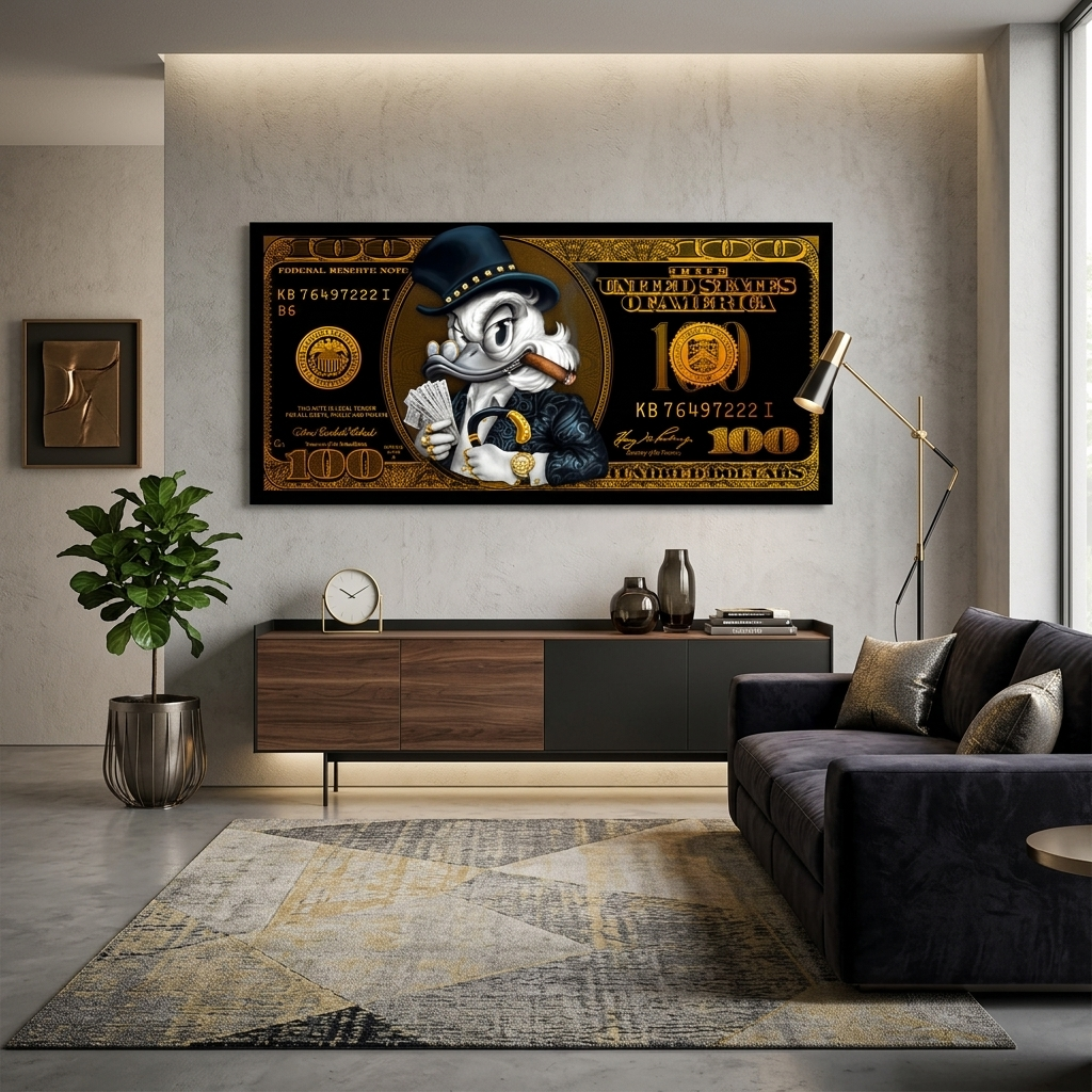 100 Dollar Schein schwarz und gold Scrooge motivierende Leinwand Wand Kunstdruck