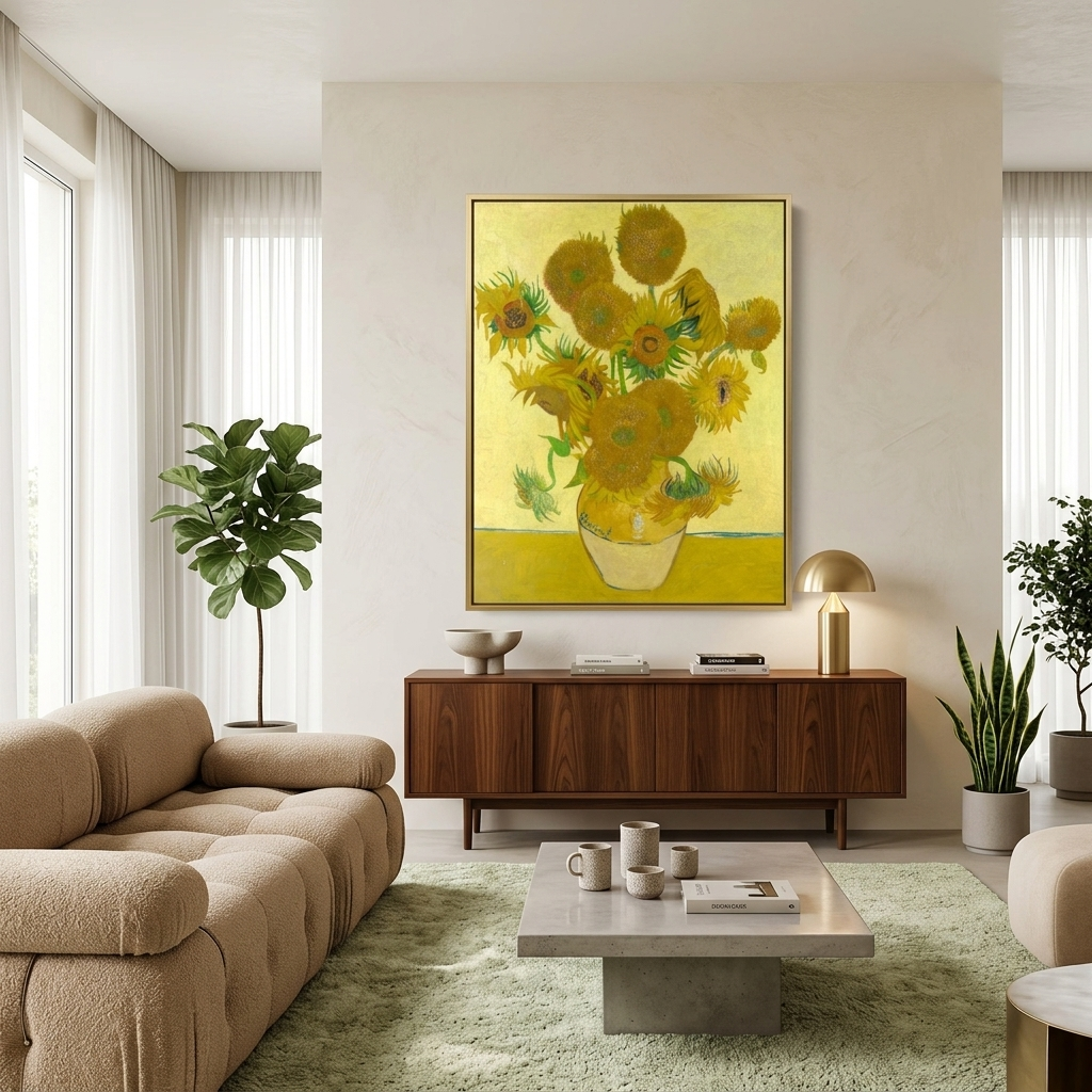 Reproduktion „Sonnenblumen in einer gelben Vase“ von Vincent van Gogh, Reproduktion auf Leinwand, Kunstdruck
