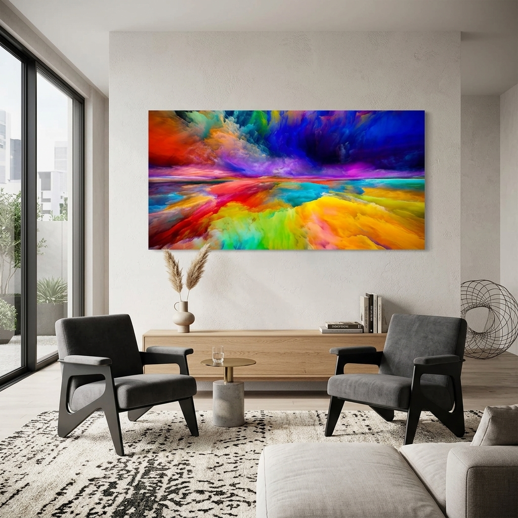 Kunstdruck auf Leinwand, abstrakt, Gelb, Blau und Rot