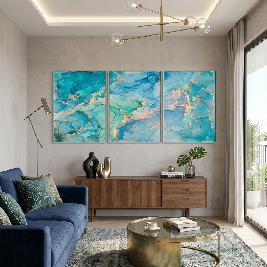 Modularer türkis-goldener abstrakter mehrteiliger Leinwand-Kunstdruck