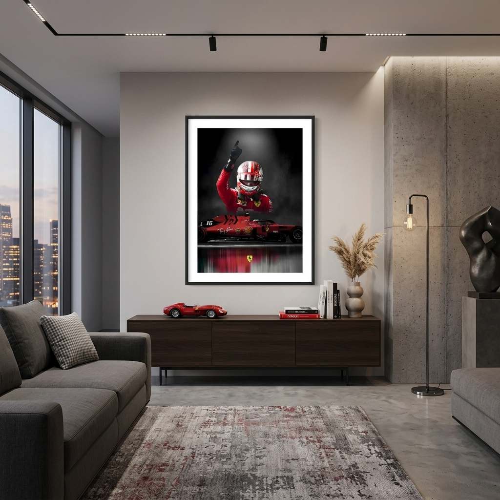 Der Ferrari Formel 1-Wagen und Charles Leclaire Leinwand-Kunstdruck