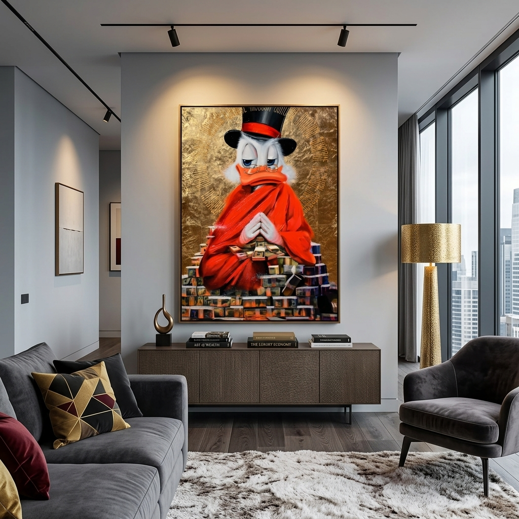 Scrooge Meditation Reichtum golden inspirierende Leinwand Wand Kunstdruck
