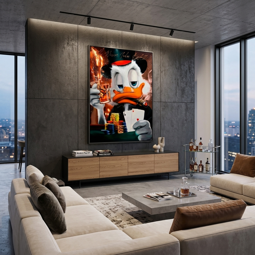 Scrooge. Der Gewinner bekommt alles. Inspirierender Kunstdruck auf Leinwand.