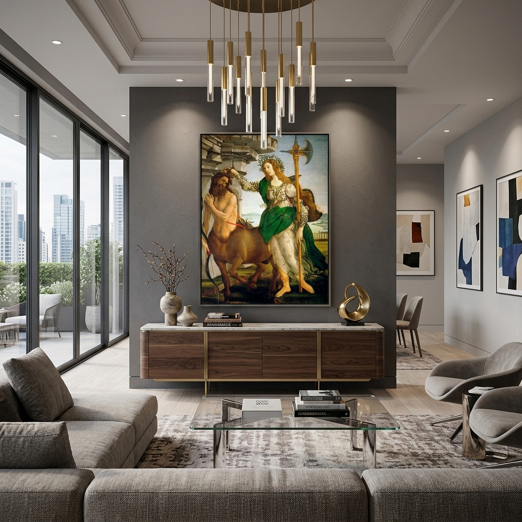 Reproduktion von Sandro Botticellis „Pallade und Zentaur“. Reproduktion auf Leinwand, Wand-Kunstdruck