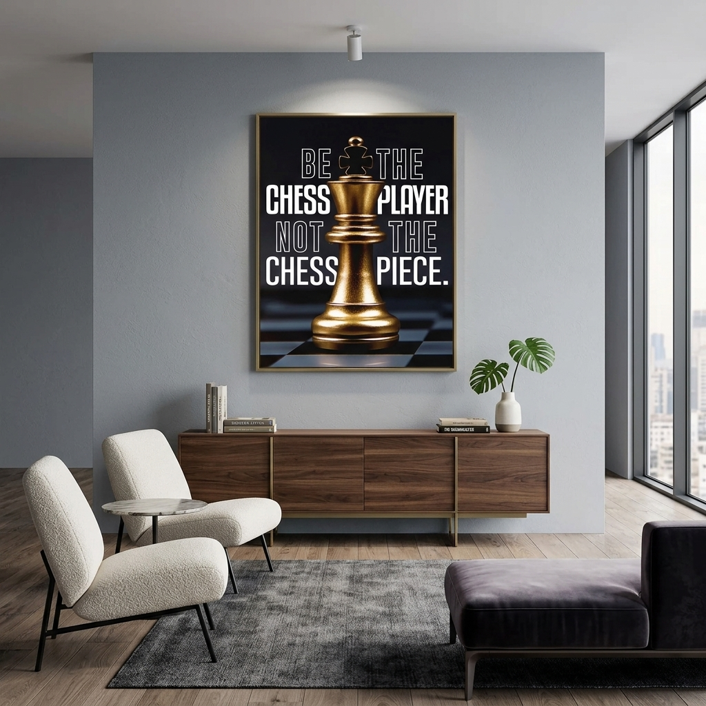 Zur Motivation Schachkönig Gold Motivierender Leinwand-Kunstdruck