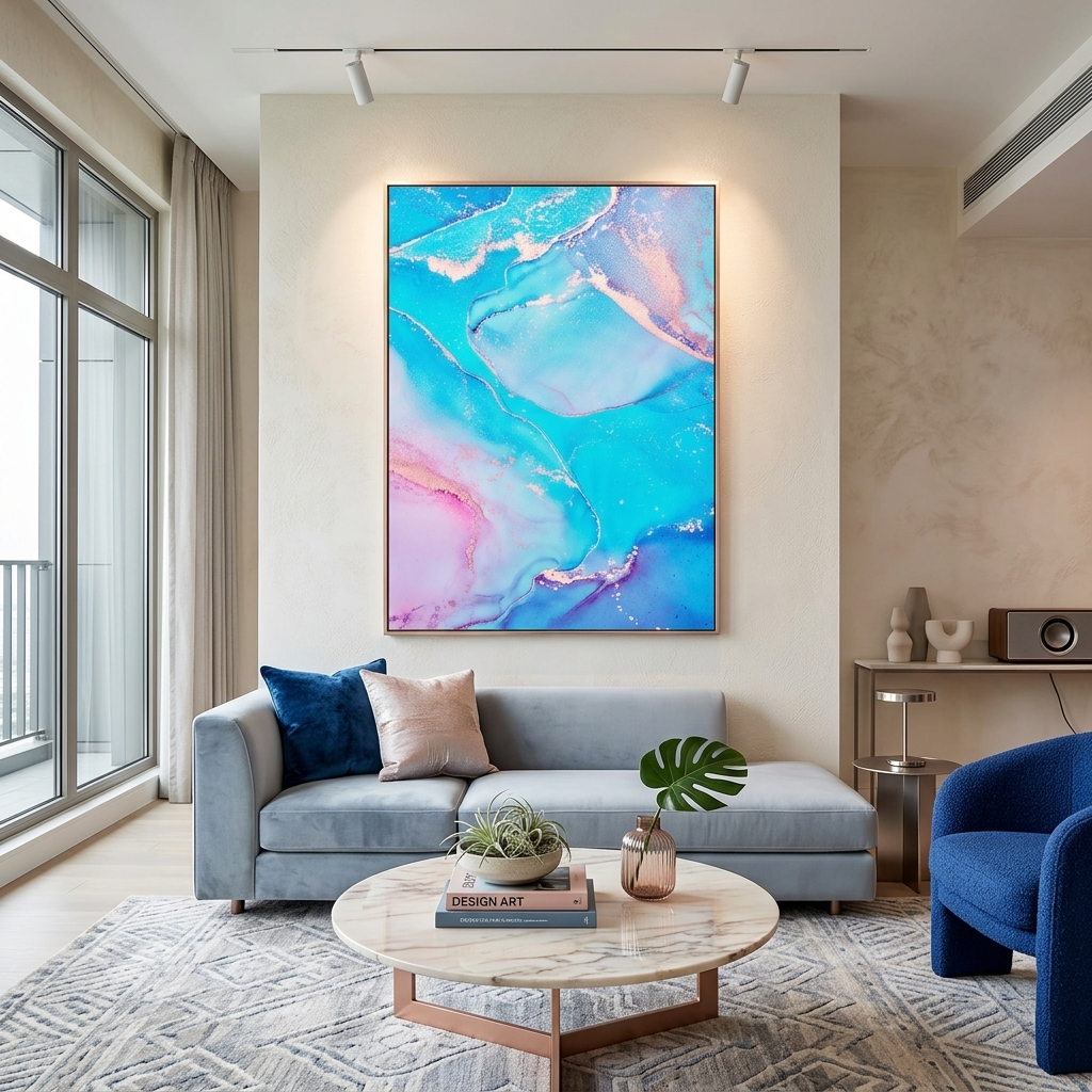Türkisblau mit rosa Abstraktion Leinwand Wand Kunstdruck
