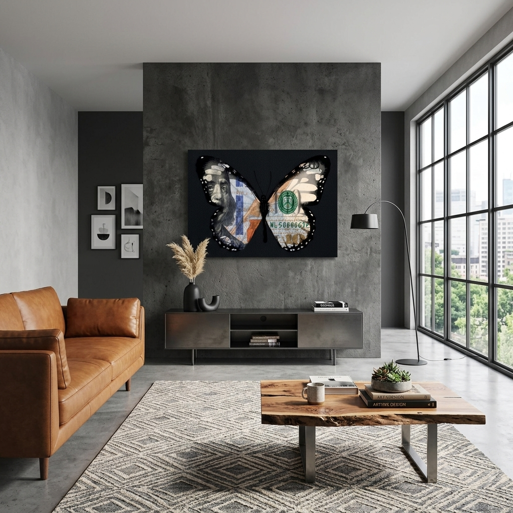 Schmetterling Dollar schwarz motivierende Leinwand Wand Kunstdruck