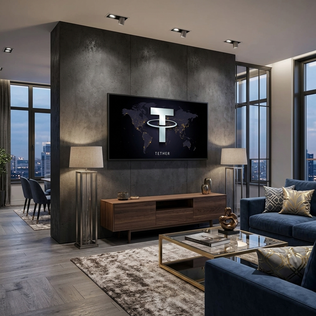 Tezer USDT-Logo auf dem Kartenhintergrund Inspirierender Leinwand-Kunstdruck