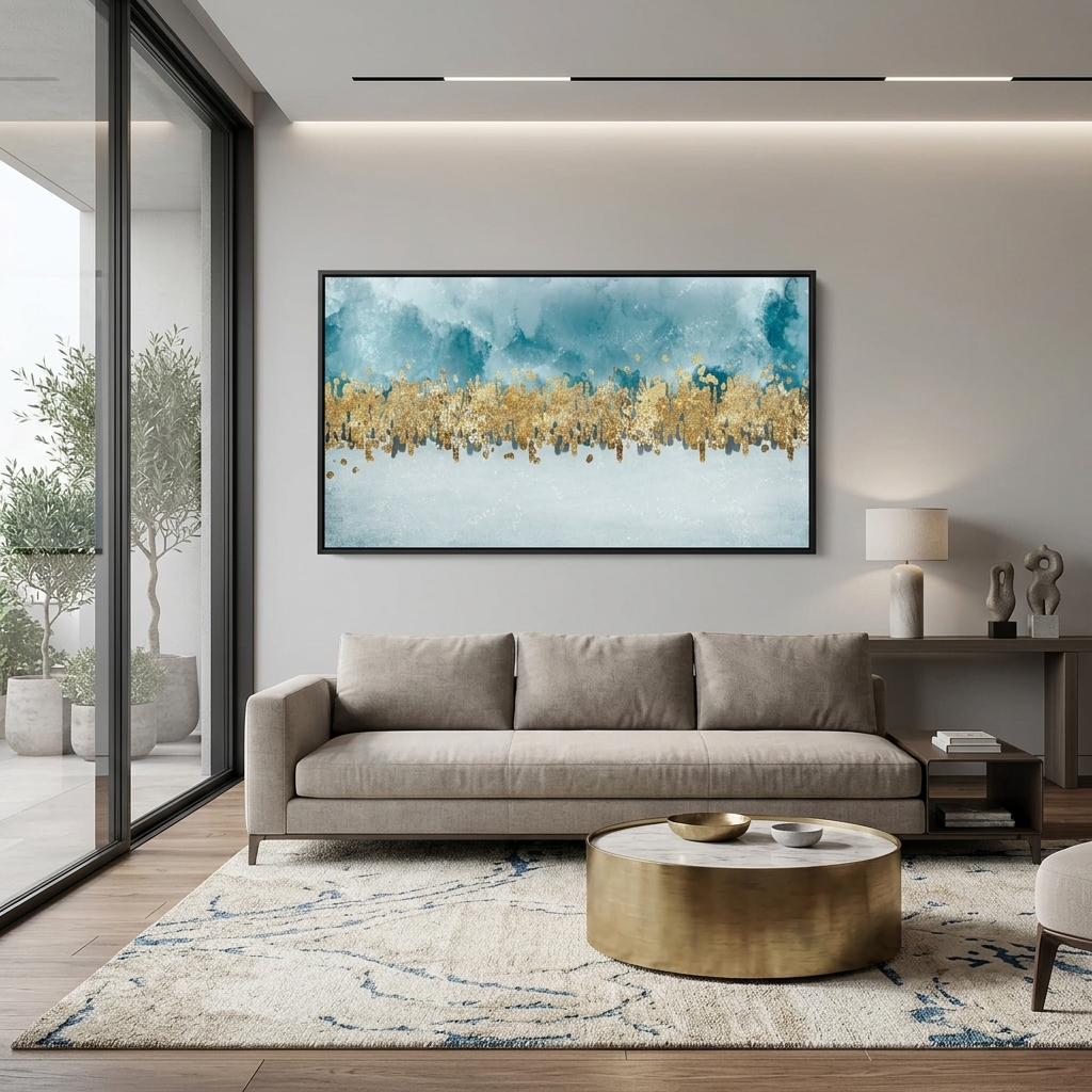 Mit goldenen und blauen Farben Abstraktion Leinwand Wand Kunstdruck