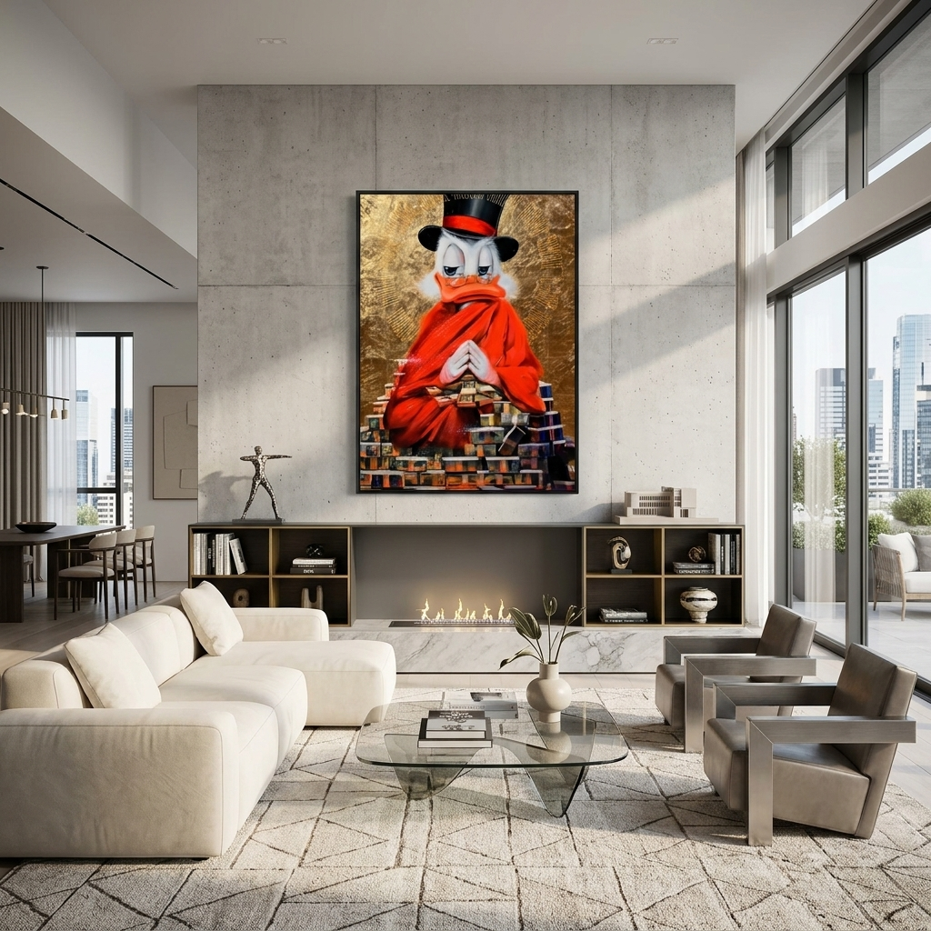 Scrooge Meditation Reichtum golden inspirierende Leinwand Wand Kunstdruck