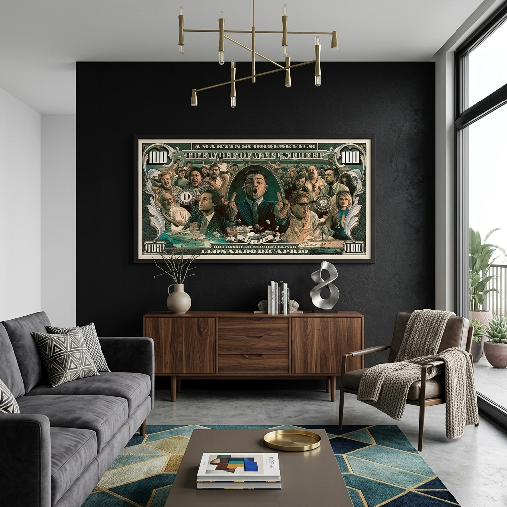 100 Dollar Wolf of Wall Street inspirierender Kunstdruck auf Leinwand