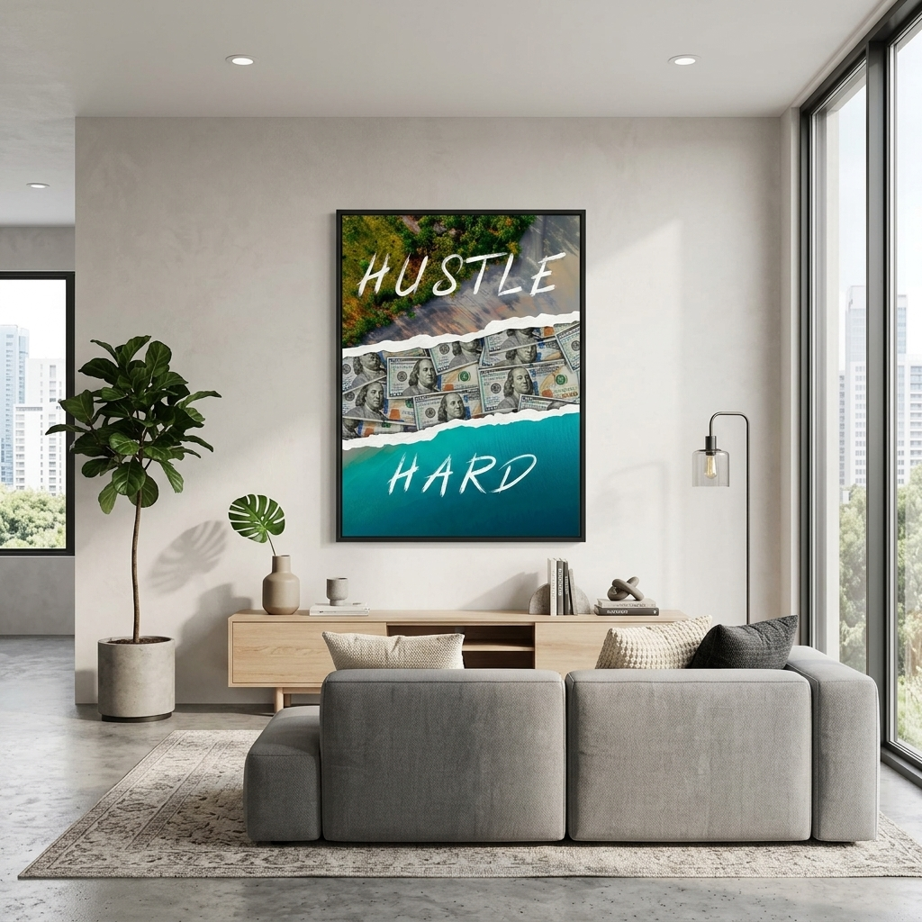 Hustle Hard Motivierender Kunstdruck auf Leinwand