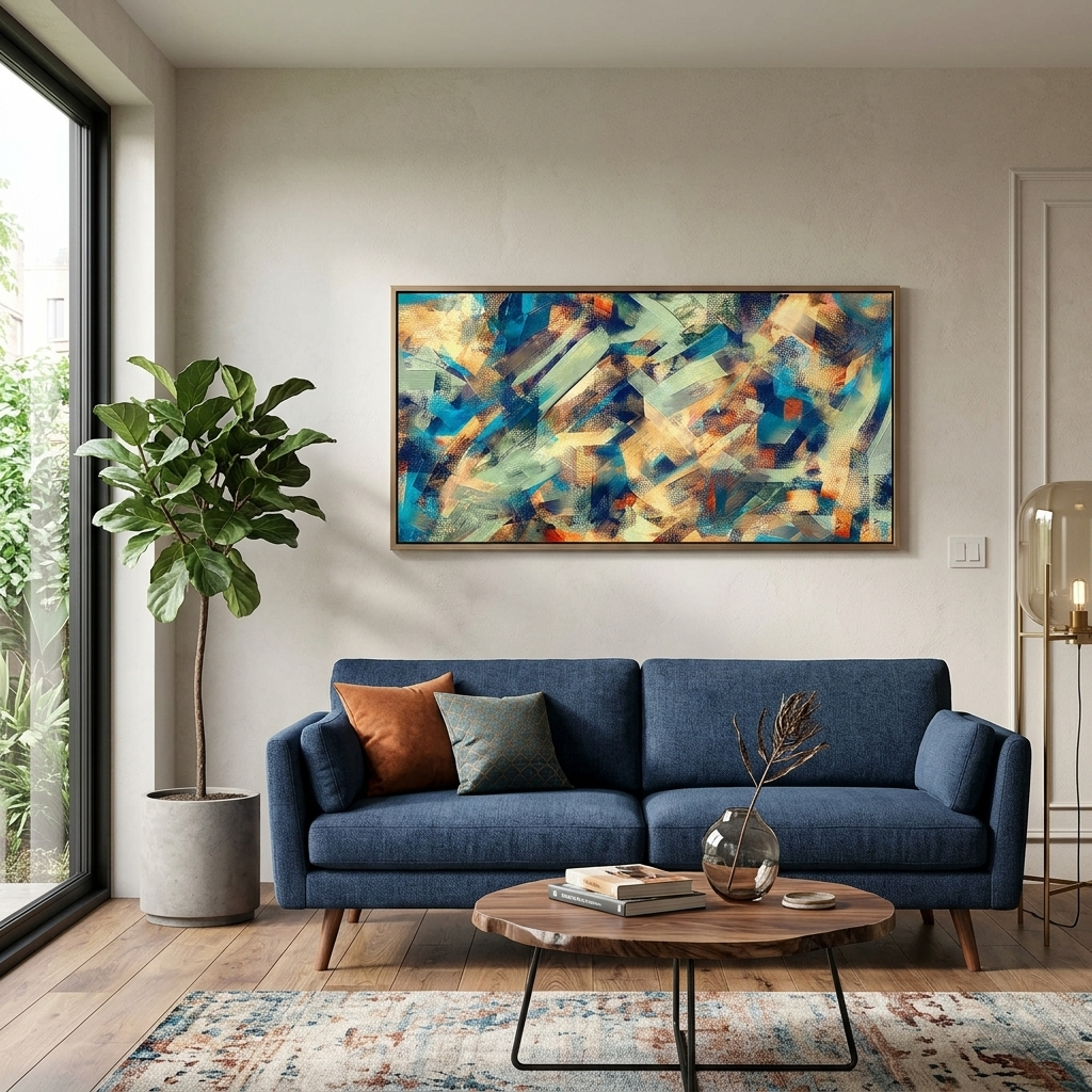 Kunstdruck auf Leinwand, Motiv: Abstriche in Gelb, Blau und Rot