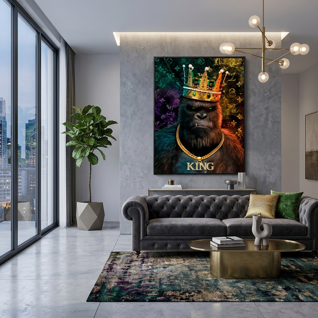 Motivierender Leinwand-Kunstdruck „Königlicher Gorilla“