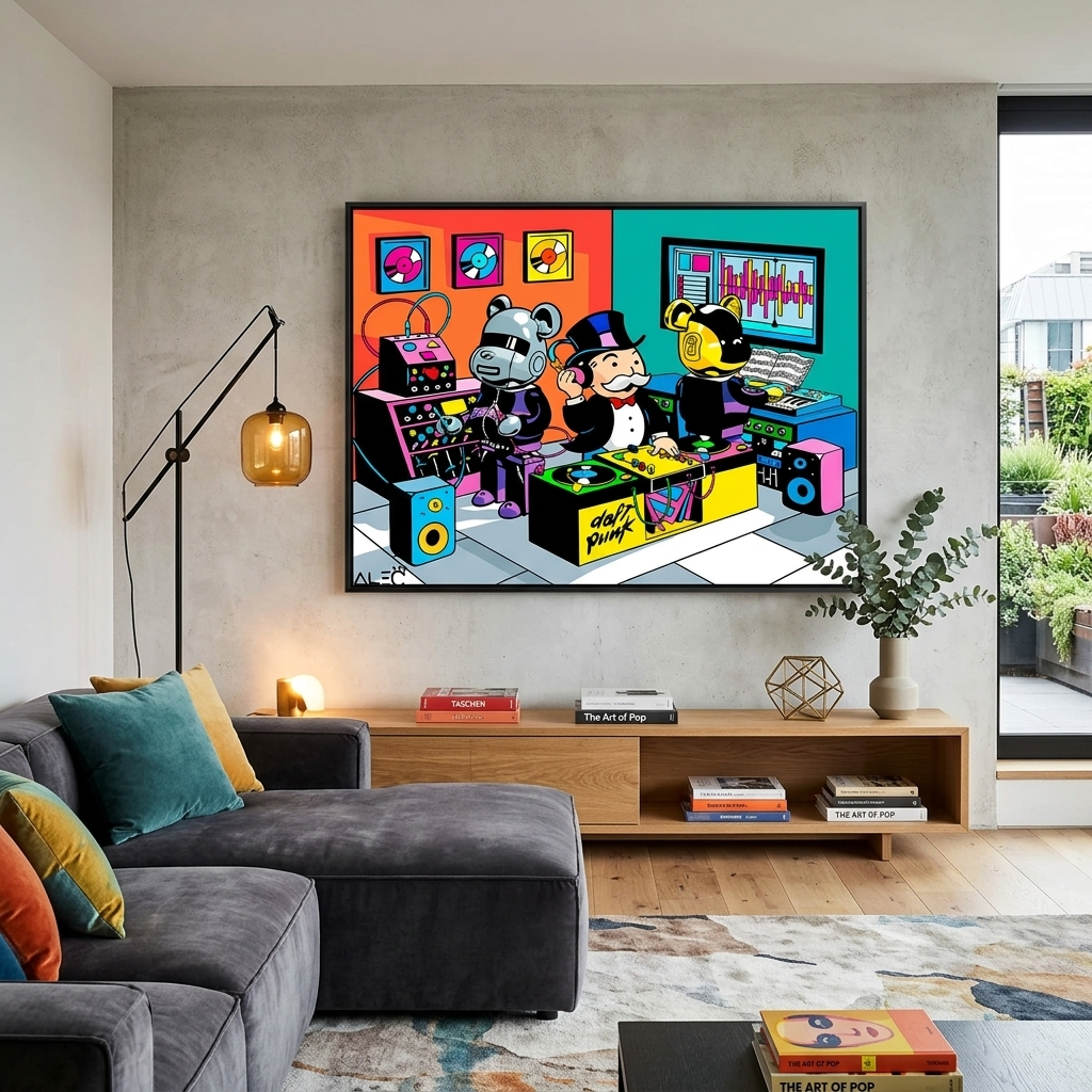 Kunstdruck auf Leinwand mit dem Titel „Alec Monopoly DJ“
