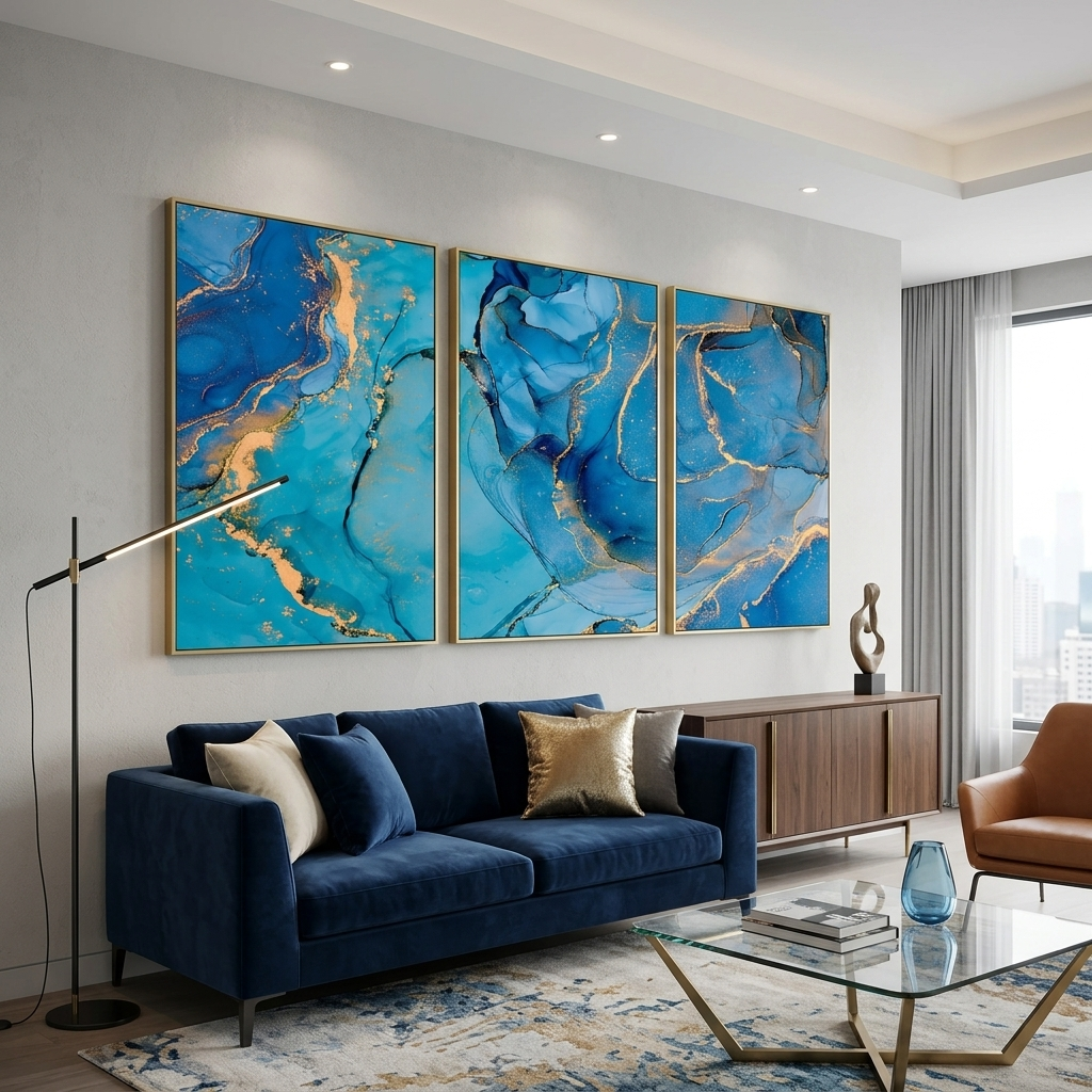 Modularer türkis-goldener abstrakter mehrteiliger Leinwand-Kunstdruck