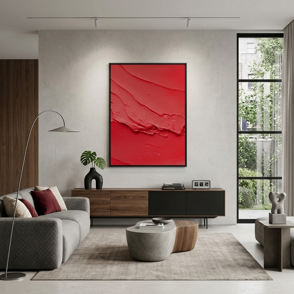 Kunstdruck auf Leinwand mit roter Farbe