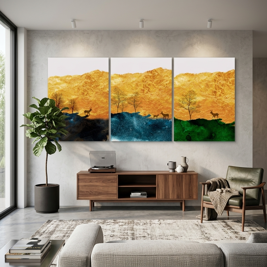 Modularer dreifarbiger abstrakter mehrteiliger Kunstdruck auf Leinwand