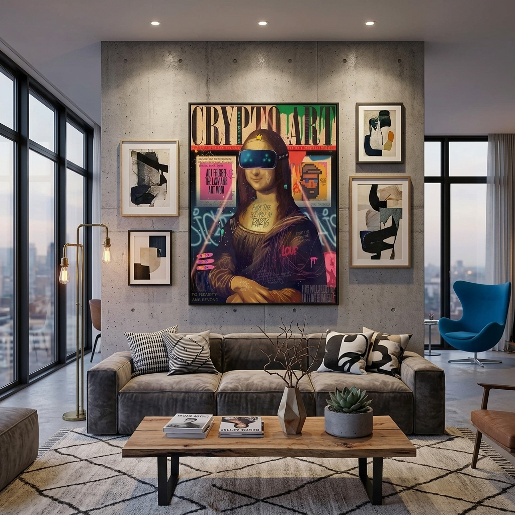 Pop-Art-Kunstdruck „Gioconda in VR-Brille“ auf Leinwand