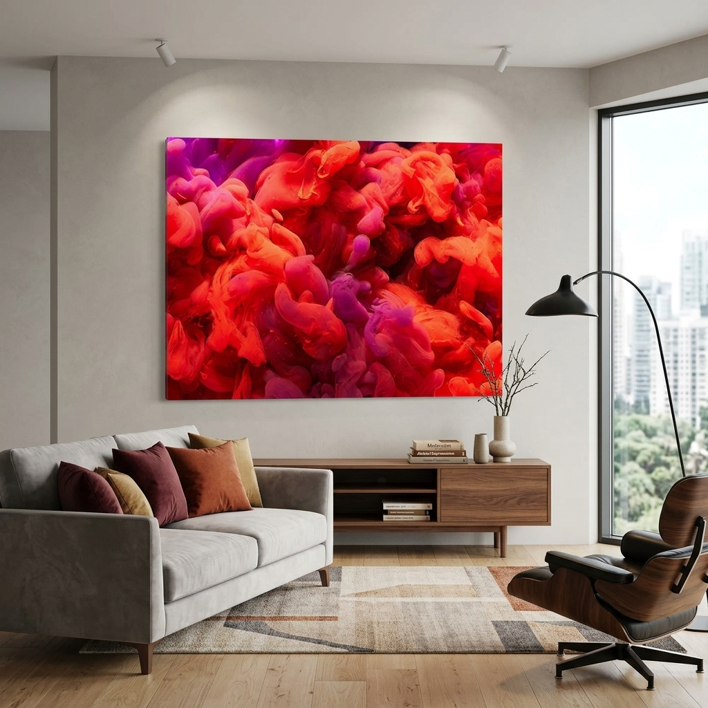Kunstdruck auf Leinwand, rot und violett, Rauch