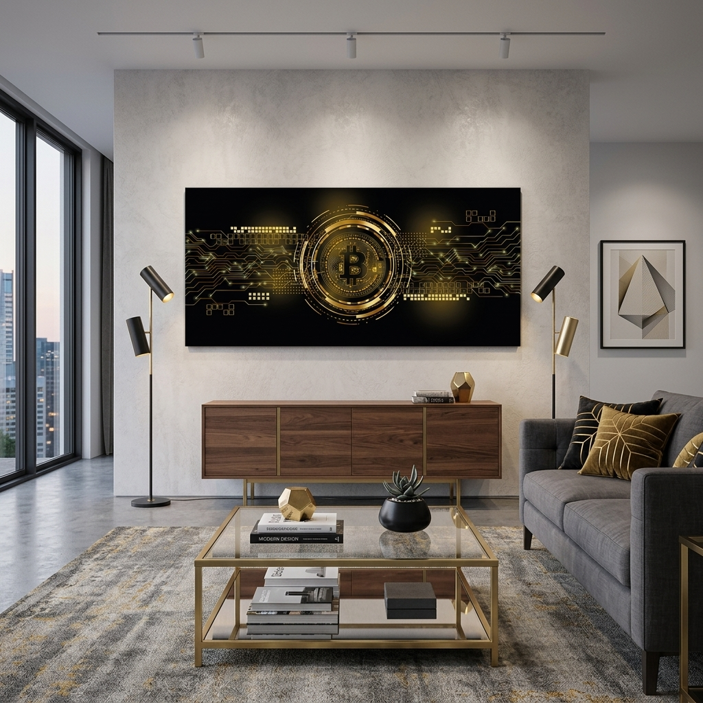Inspirierender Kunstdruck auf Leinwand „Bitcoin“