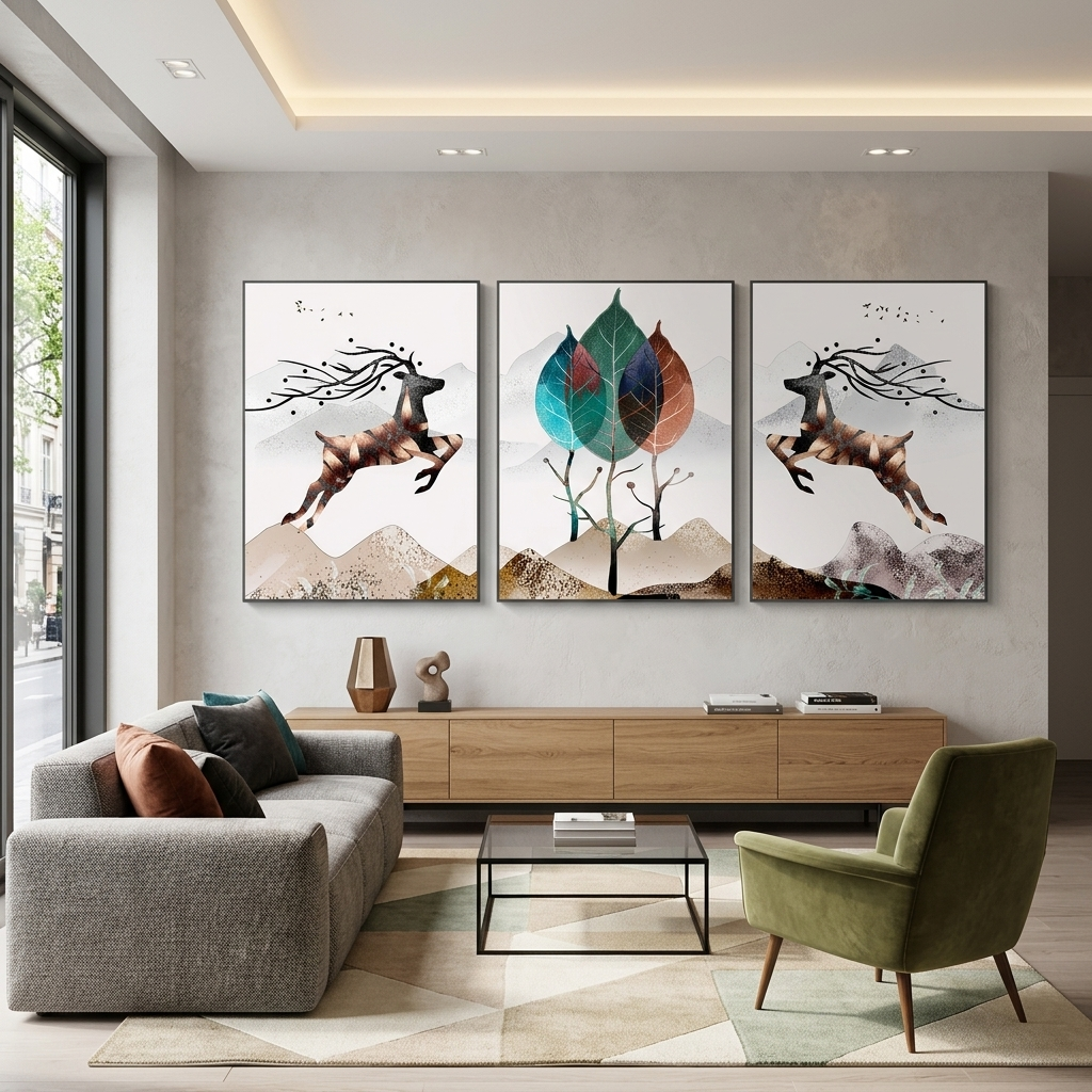 Modularer abstrakter Baum im Goldstil, mehrteiliger Kunstdruck auf Leinwand