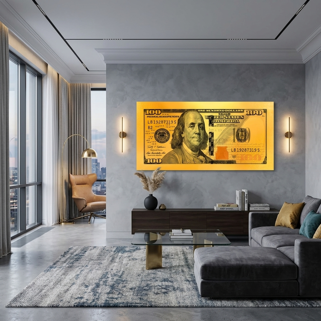 One hundred dollars yellow Inspirational Canvas Wall Art Print