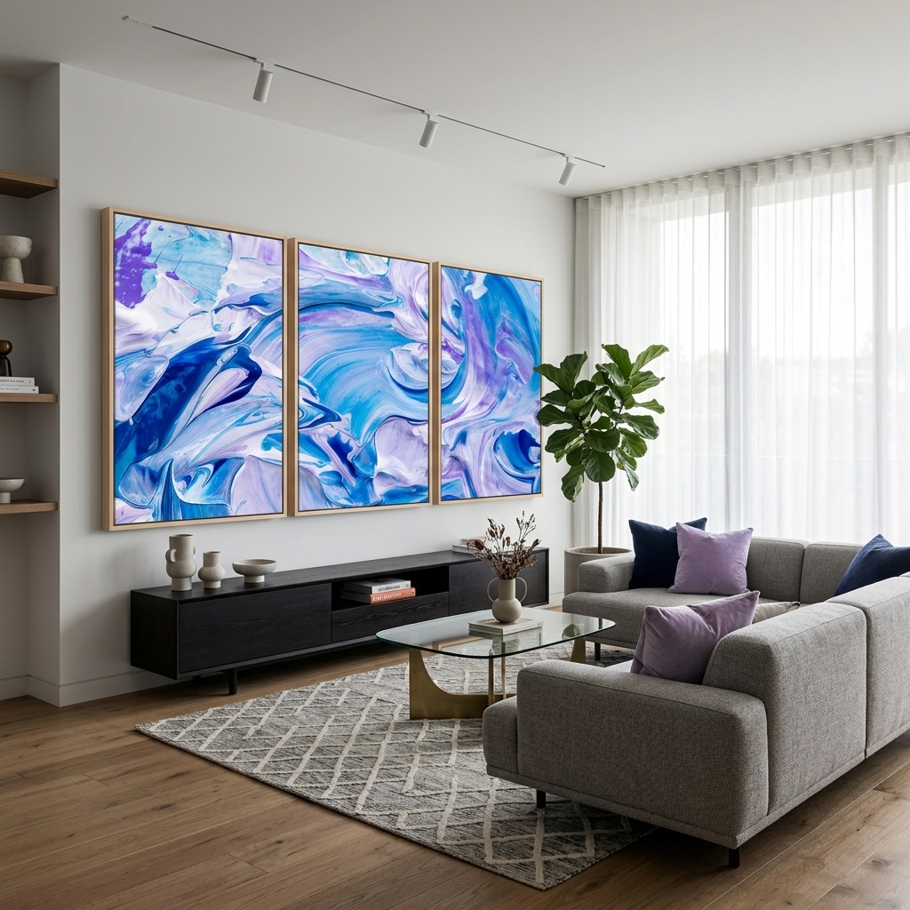 Mehrteiliger Kunstdruck auf Leinwand Blau-lila Farbspritzer