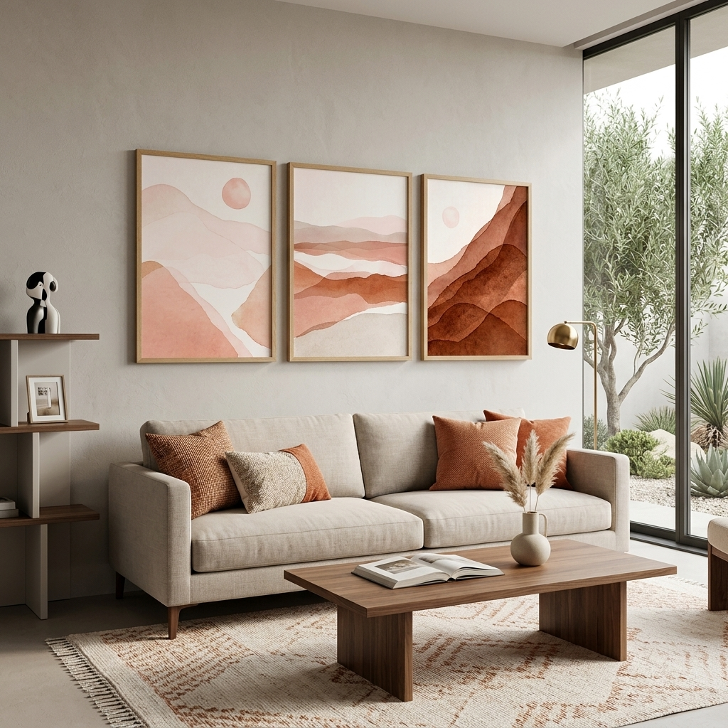 Modularer Kunstdruck auf Leinwand, mehrere Teile, Beigetöne