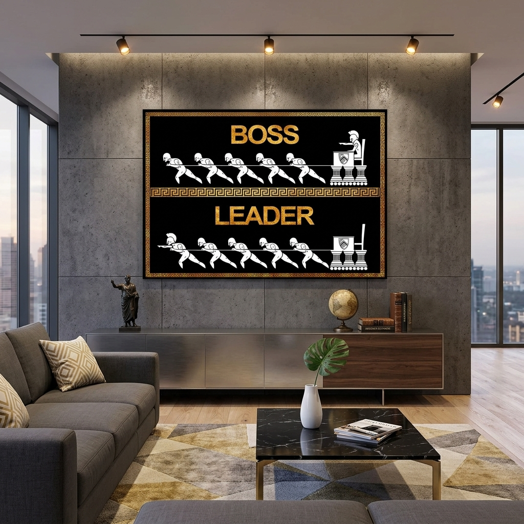 Boss Leader – Motivierender Kunstdruck auf Leinwand, Schwarz und Gold