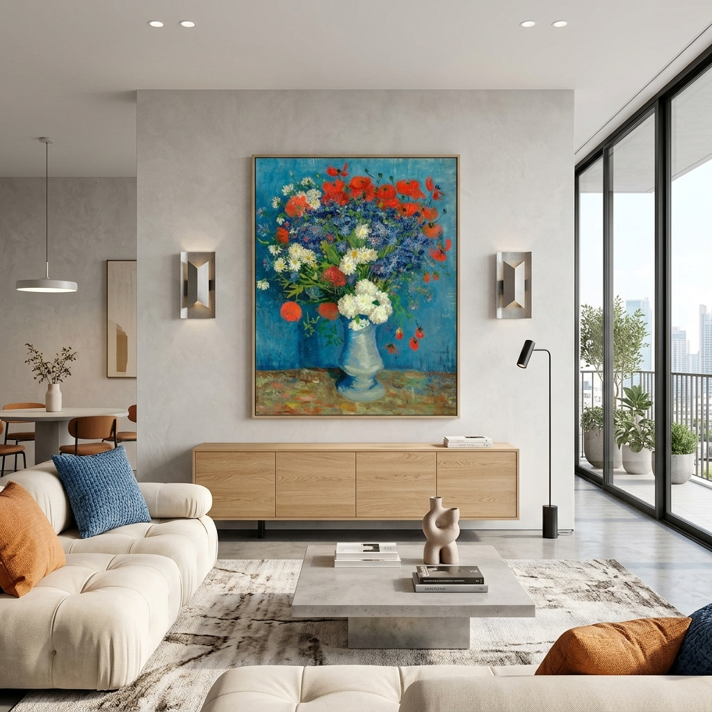 Reproduktions-Vase mit Mohnblumen und Kornblumen, Vincent Van Gogh, Reproduktion, Leinwandbild, Wandbild